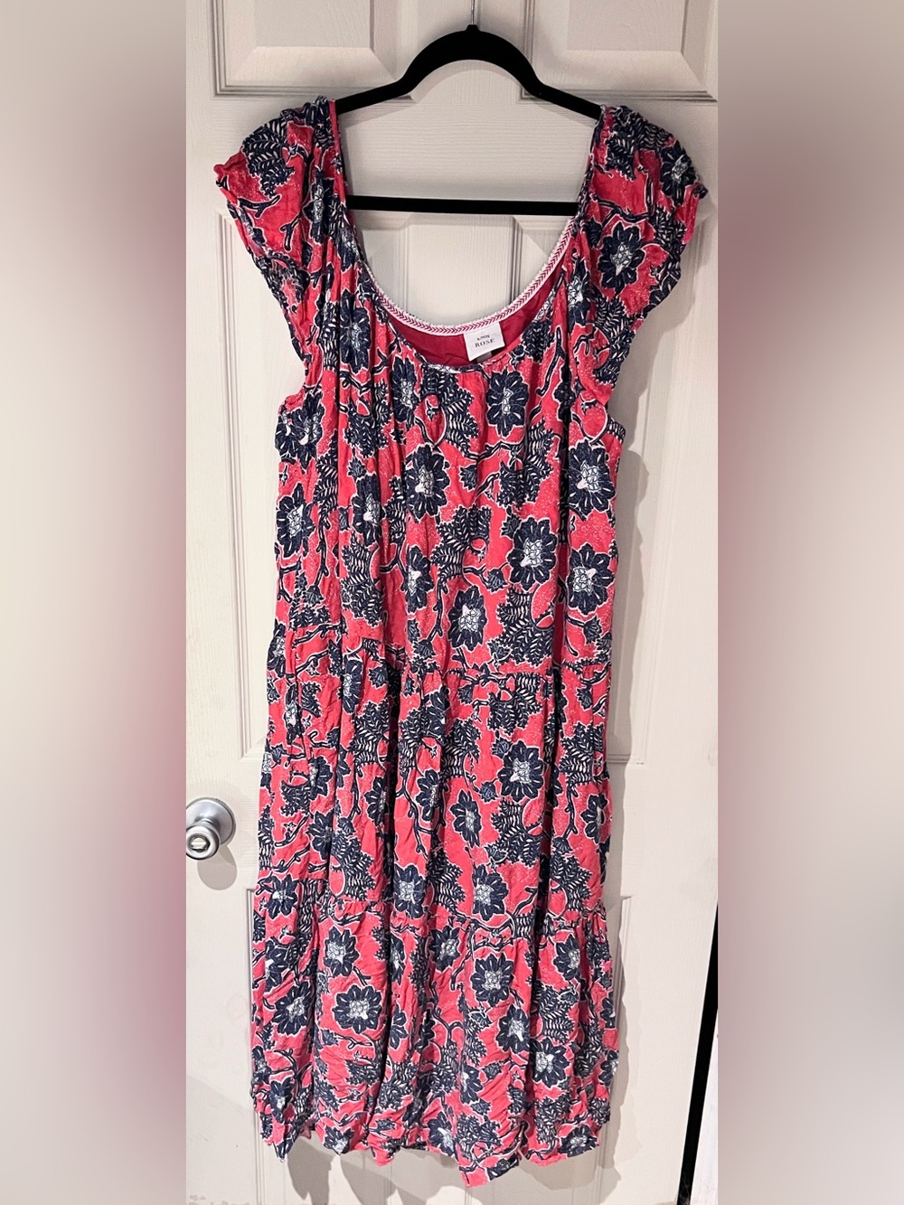 Knox Rose Coral Pink Floral Tier Dress with Navy Print Size 1X